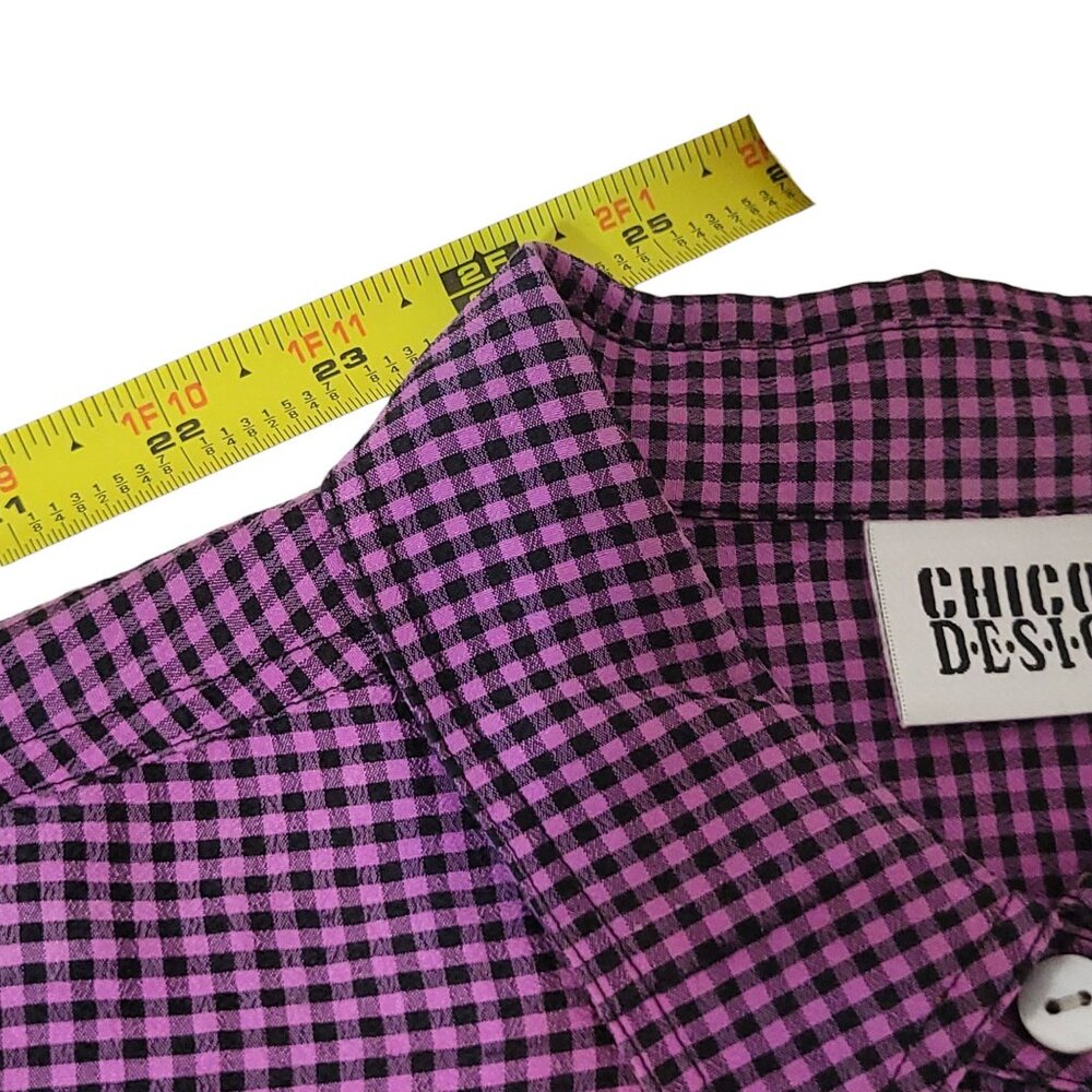 Chicos Design Purple Black Checked Gingham100% Silk Button-Up Shirt Sz 1 M - Picture 10 of 16